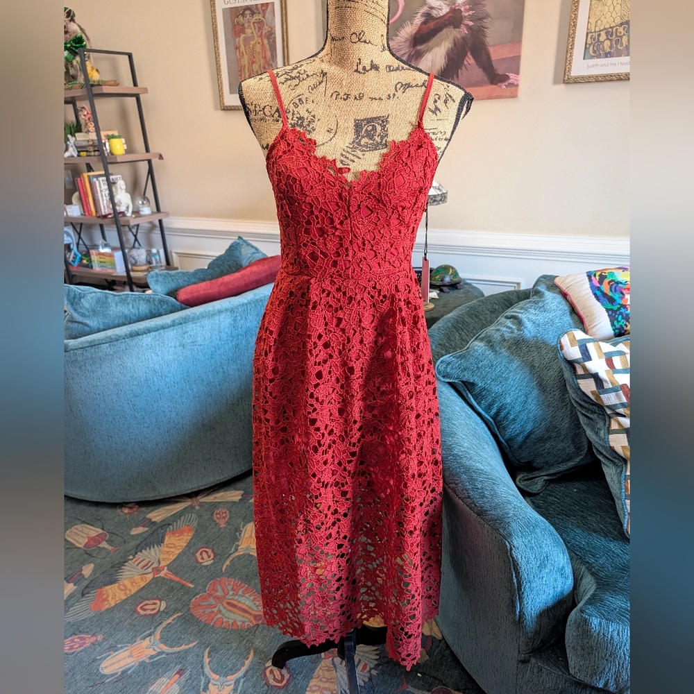 Astr Red Lace Midi Dress